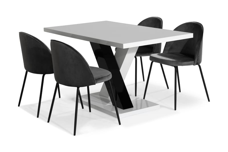 Cesi Spisegruppe 140 cm med 4 Felipe Stol Fløyel - Hvit/Svart/Krom - Møbler - Bord - Spisegrupper