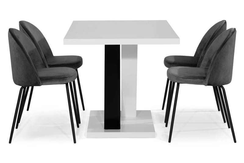 Cesi Spisegruppe 140 cm med 4 Felipe Stol Fløyel - Hvit/Svart/Krom - Møbler - Bord - Spisegrupper