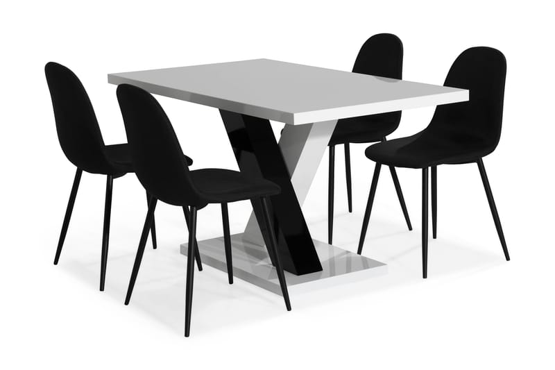 Cesi Spisegruppe 140 cm med 4 Nibe Stol - Hvit/Svart - Møbler - Bord - Spisegrupper