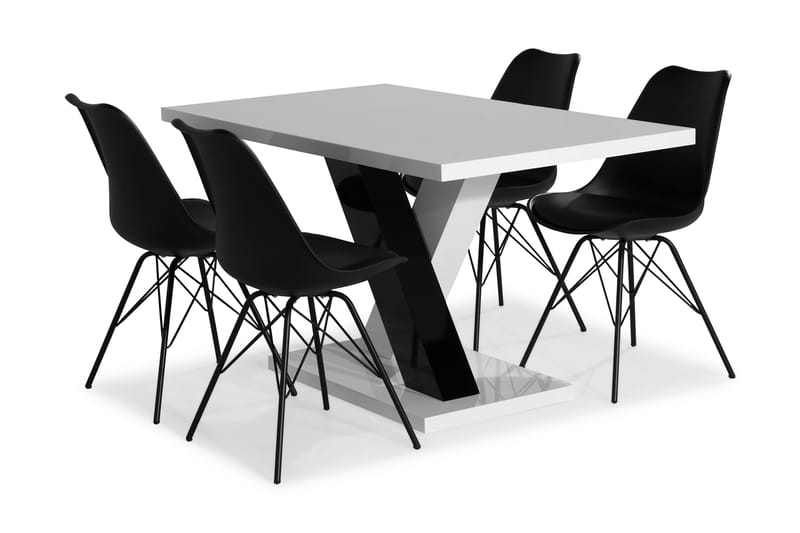Cesi Spisegruppe 140 cm med 4 Shell Stol - Hvit/Svart/Svart PU - Møbler - Bord - Spisegrupper