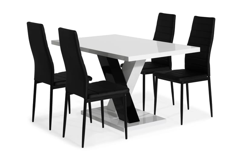 Cesi Spisegruppe 140 cm med 4 Ted Stol - Hvit/Svart - Møbler - Bord - Spisegrupper