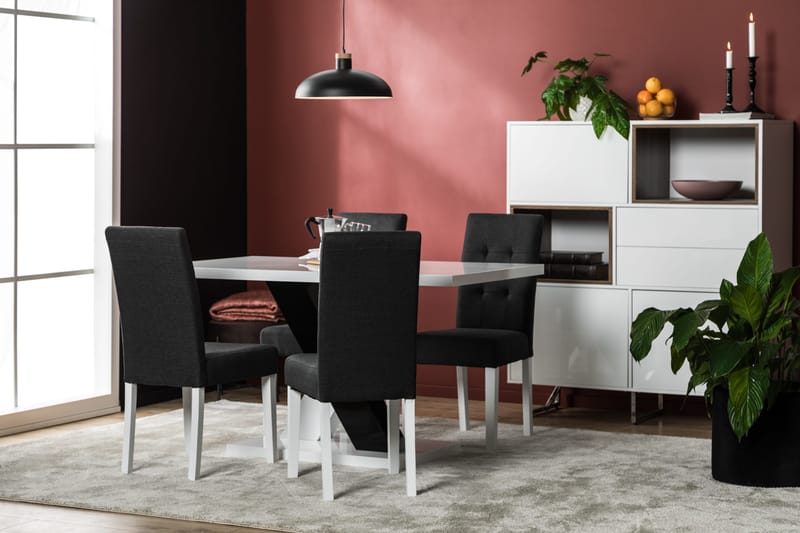 Cesi Spisegruppe 140 cm med 4 Viktor Stol - Hvit/Svart/Svart PU - Møbler - Bord - Spisegrupper