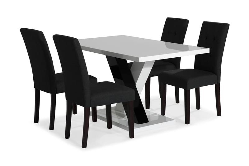 Cesi Spisegruppe 140 cm med 4 Viktor Stol - Hvit/Svart/Svart PU - Møbler - Bord - Spisegrupper