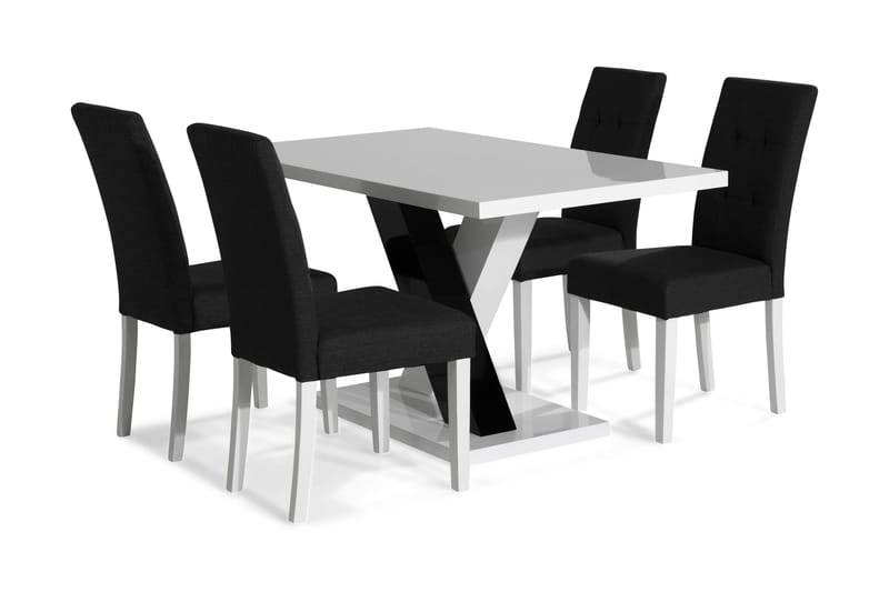 Cesi Spisegruppe 140 cm med 4 Viktor Stol - Hvit/Svart/Svart PU - Møbler - Bord - Spisegrupper
