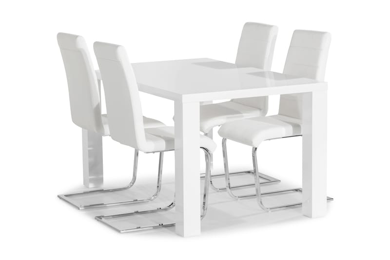 Cibus Spisegruppe 140x90 med 4 Stoler - Hvit/Krom - Møbler - Bord - Spisegrupper