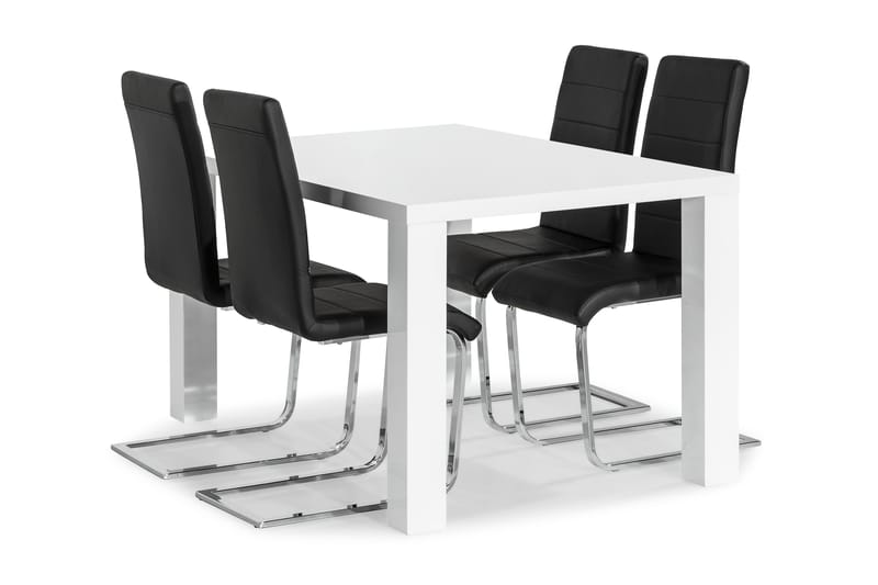 Cibus Spisegruppe 140x90 med 4 Stoler - Hvit/Svart/Krom - Møbler - Bord - Spisegrupper