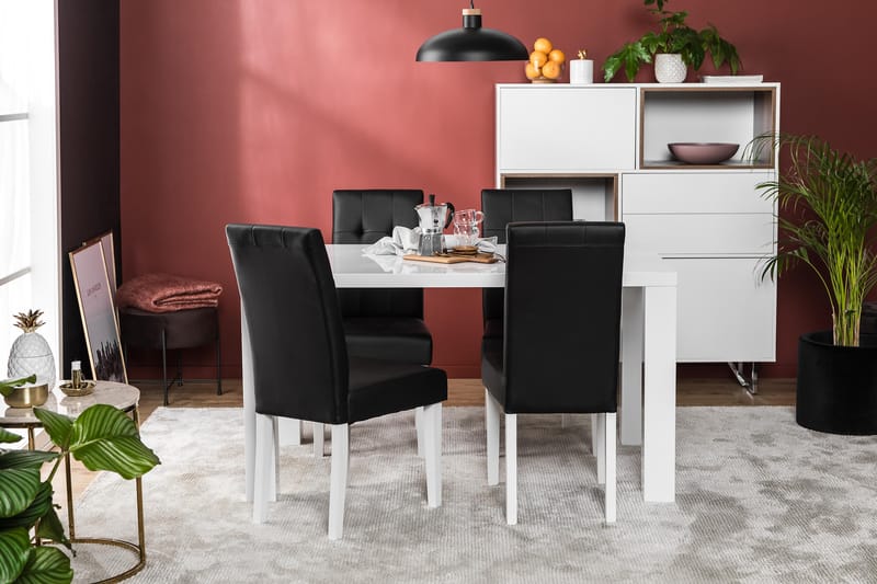 Cibus Spisegruppe 140x90 med 4 Viktor Stoler - Hvit/Svart - Møbler - Bord - Spisegrupper