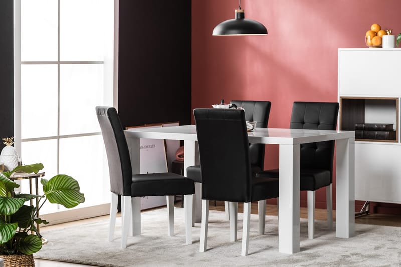 Cibus Spisegruppe 140x90 med 4 Viktor Stoler - Hvit/Svart - Møbler - Bord - Spisegrupper