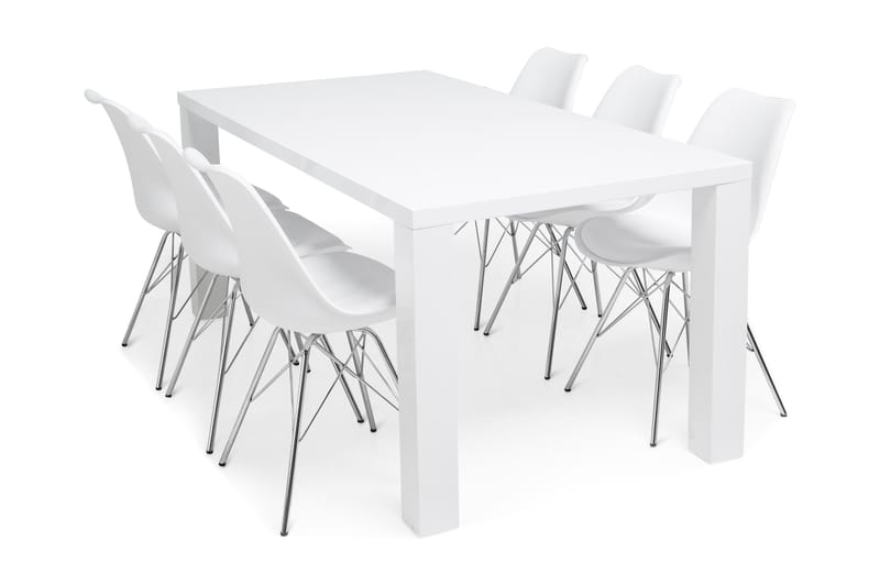 Cibus Spisegruppe Hvit 180x90cm - 6stk Shell Stoler - Møbler - Bord - Spisegrupper