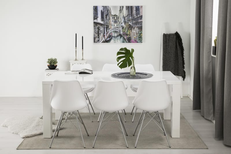 Cibus Spisegruppe Hvit 180x90cm - 6stk Shell Stoler - Møbler - Bord - Spisegrupper