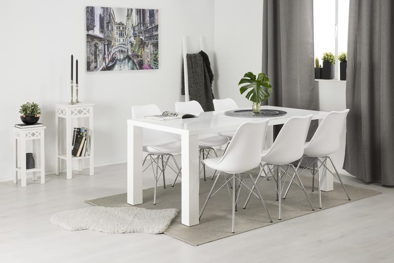 Cibus Spisegruppe Hvit 180x90cm - 6stk Shell Stoler - Møbler - Bord - Spisegrupper