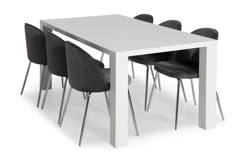 Cibus Spisegruppe med 4 Felipe Stoler Fløyel - Hvit/Grå/Forkrommede Ben - Møbler - Bord - Spisegrupper