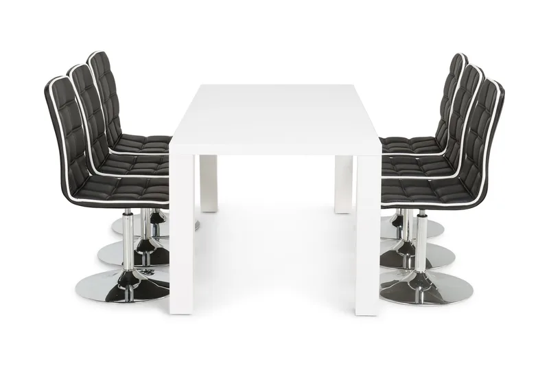 Cibus Spisegruppe med 6 Frida Stoler - Hvit/Sort - Møbler - Bord - Spisegrupper