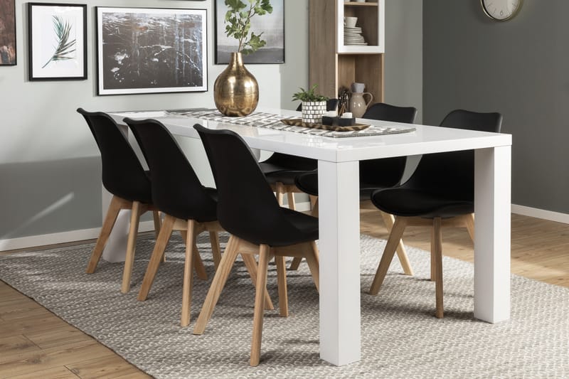 Cibus Spisegruppe med 6 Stil Stoler - Hvit/Svart - Møbler - Bord - Spisegrupper