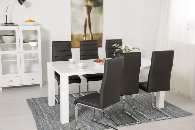 Cibus Spisegruppe med 6 Stoler - Hvit/Svart - Møbler - Bord - Spisegrupper