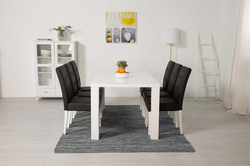 Cibus Spisegruppe med 6 Viktor Stoler - Hvit/Svart PU - Møbler - Bord - Spisegrupper