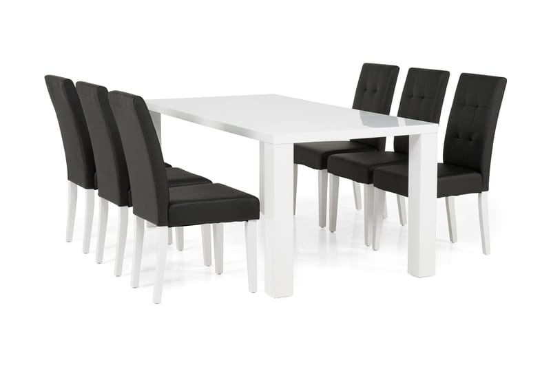Cibus Spisegruppe med 6 Viktor Stoler, Hvit/Svart PU
