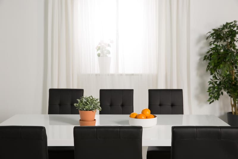 Cibus Spisegruppe med 6 Viktor Stoler - Hvit/Svart PU - Møbler - Bord - Spisegrupper