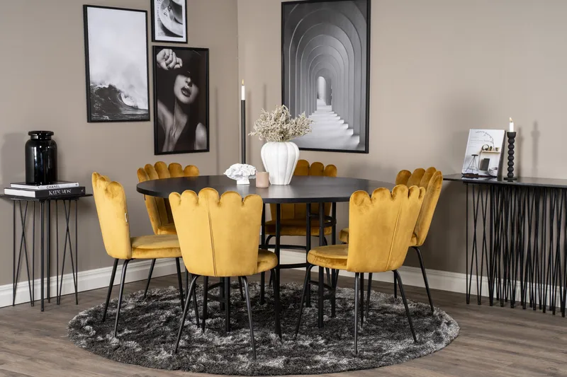 Copenhagen Spisegruppe med 6 Limhamn Spisestoler Gul - Furniture Fashion - Møbler - Bord - Spisegrupper