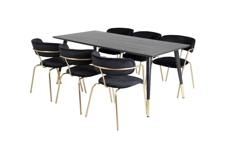 Daicy Spisegruppe 180 cm inkl. 6 Arcarazo Lenestoler, Svart/Messing