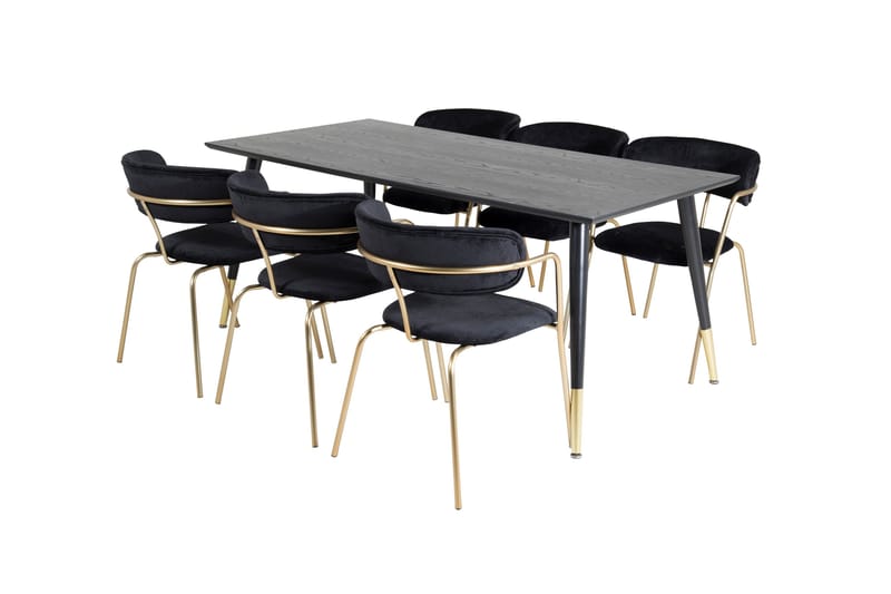 Daicy Spisegruppe 180 cm inkl. 6 Arcarazo Lenestoler, Svart/Messing