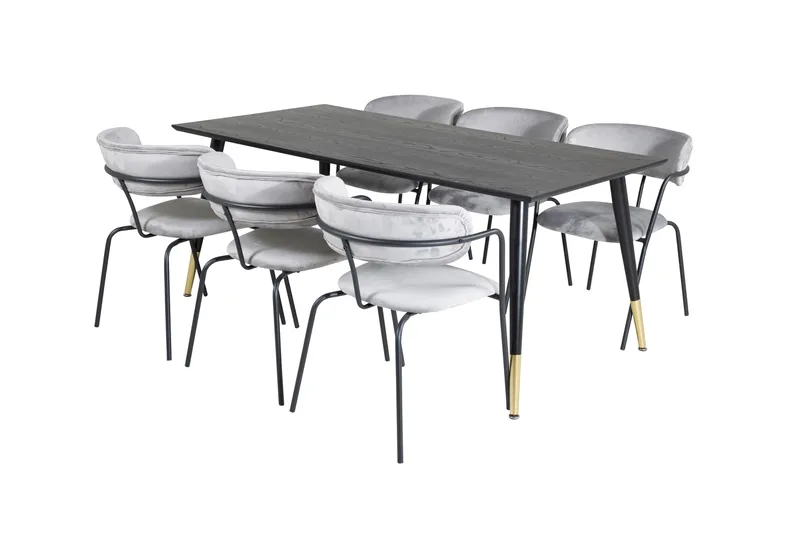 Daicy Spisegruppe 180 cm inkl. 6 Arcarazo Lenestoler, Svart/Messing/Grå