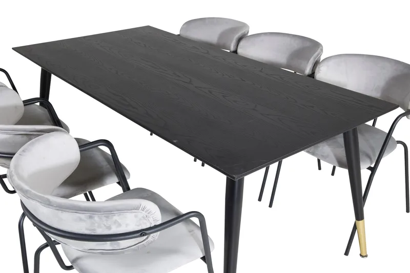 Daicy Spisegruppe 180 cm inkl. 6 Arcarazo Lenestoler - Svart/Messing/Grå - Møbler - Bord - Spisegrupper