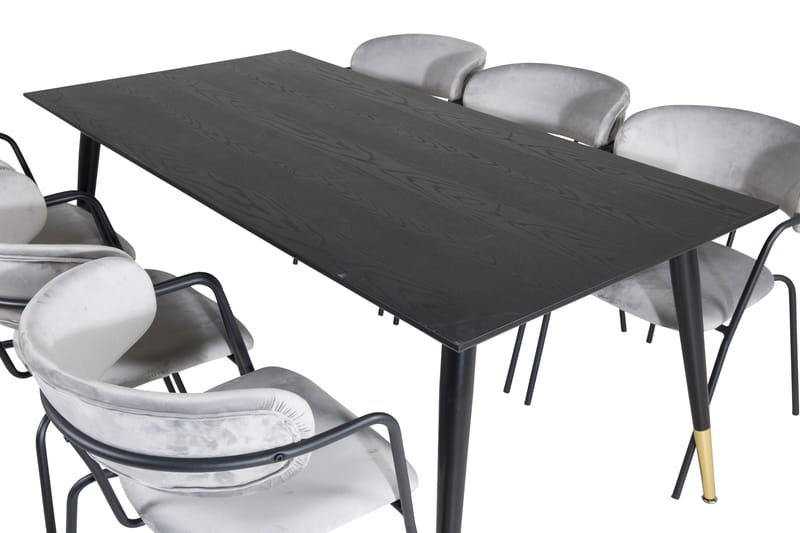 Daicy Spisegruppe 180 cm inkl. 6 Arcarazo Lenestoler - Svart/Messing/Grå - Møbler - Bord - Spisegrupper