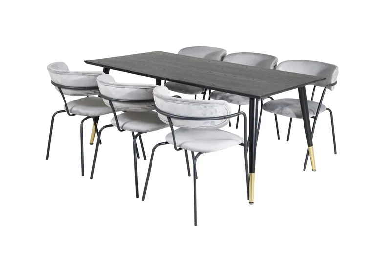 Daicy Spisegruppe 180 cm inkl. 6 Arcarazo Lenestoler, Svart/Messing/Grå