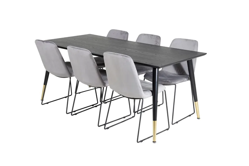 Daicy Spisegruppe 180 cm inkl. 6 Jadraque Stoler, Svart/Messing/Grå