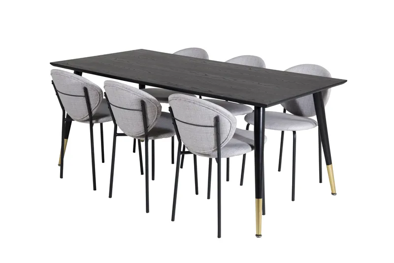 Daicy Spisegruppe 180 cm inkl. 6 Moncoll Stoler - Svart/Messing/Beige - Møbler - Bord - Spisegrupper