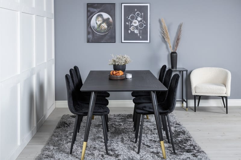 Daicy Spisegruppe 180 cm inkl. 6 Ypas Stoler - Svart/Messing - Møbler - Bord - Spisegrupper