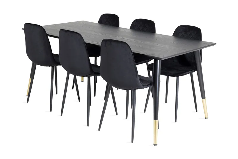 Daicy Spisegruppe 180 cm inkl. 6 Ypas Stoler, Svart/Messing