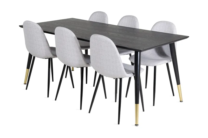 Daicy Spisegruppe 180 cm inkl. 6 Ypas Stoler, Svart/Messing/Grå
