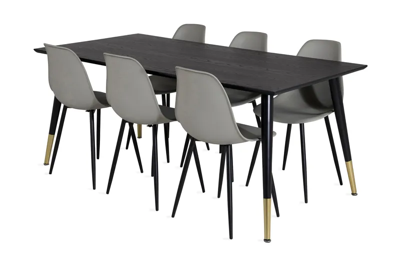 Daicy Spisegruppe 180 cm inkl. 6 Ypas Stoler, Svart/Messing/Grå