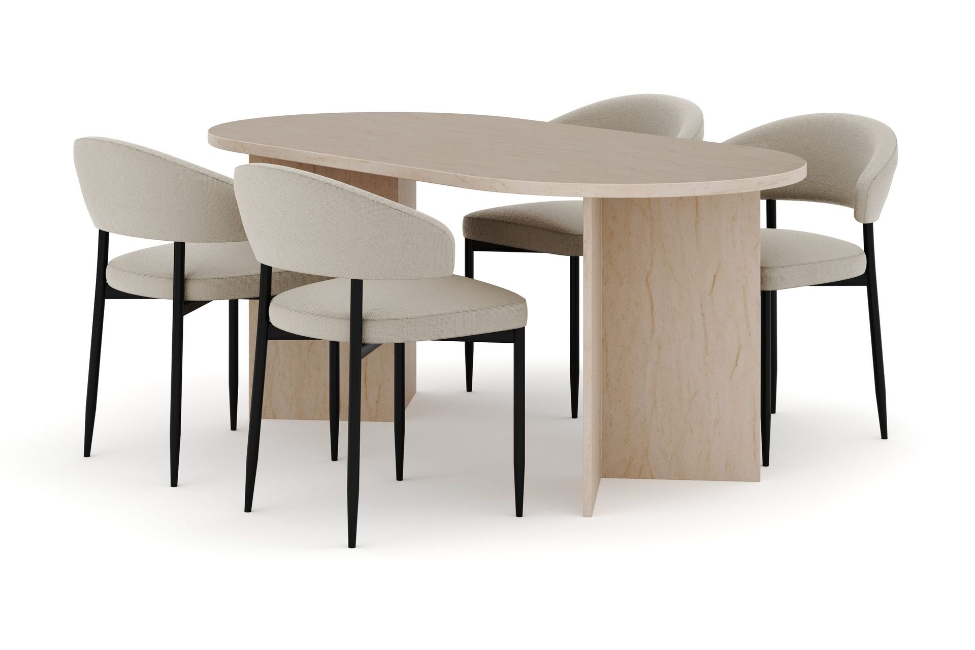 Dano Spisebord 180 cm med 4 Sawako Spisestoler - Travertin / Beige