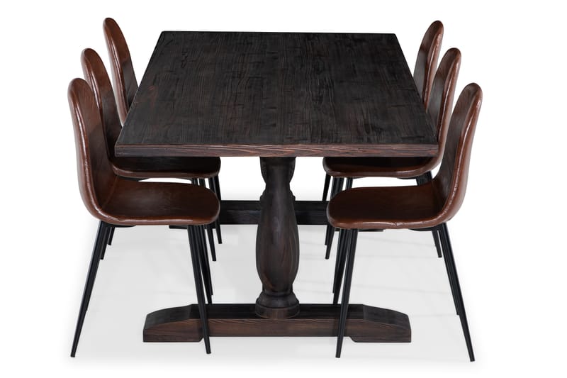 Dijon Spisebord 200 cm med 6 Spisestoler Brun PU - Møbler - Bord - Spisegrupper