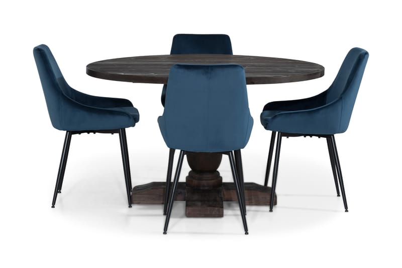 Dijon Spisegruppe 130 cm Rund med 4 Alsarp Stol - Vintage Alm/Blå - Møbler - Bord - Spisegrupper