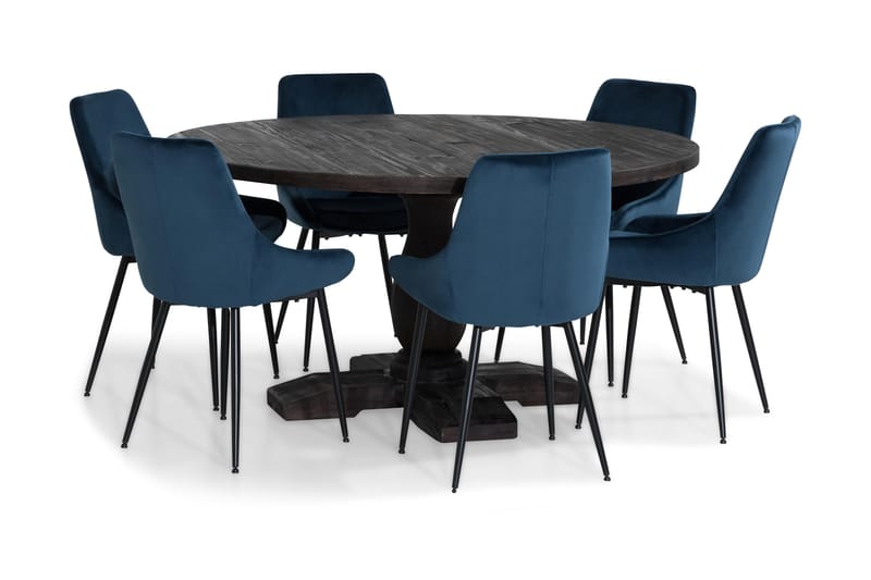 Dijon Spisegruppe 150 cm Rund med 6 Alsarp Stol - Vintage Alm/Blå - Møbler - Bord - Spisegrupper