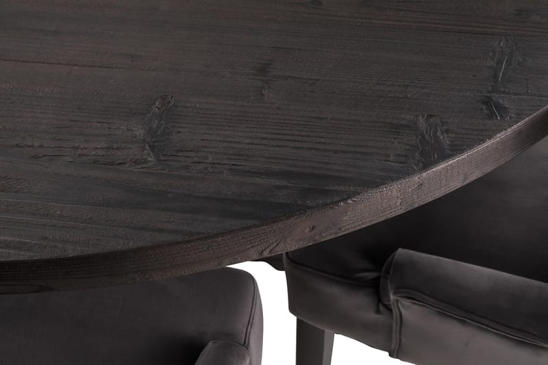 Dijon Spisegruppe 150 cm Rundt spisebord med 6 Viktoria Stoler - Vintage Tre / Grå Fløyel - Møbler - Bord - Spisegrupper