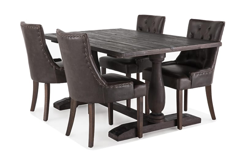 Dijon Spisegruppe 160 cm med 4 Tuva Stol - Vintage Tre/Brun PU - Møbler - Bord - Spisegrupper