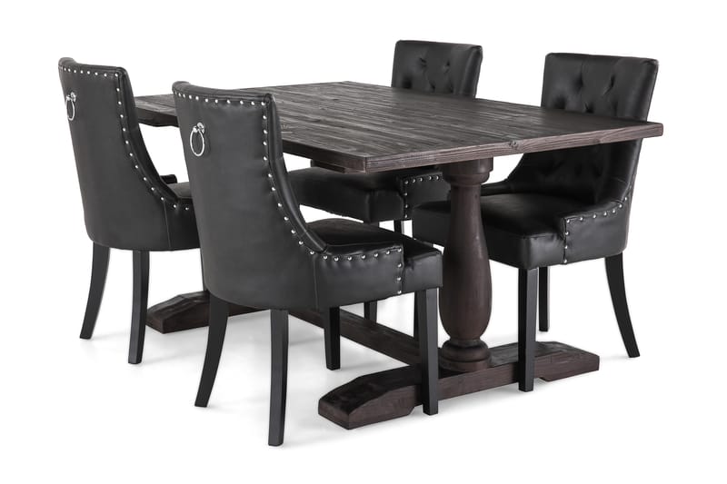 Dijon Spisegruppe 160 cm med 4 Tuva Stol - Vintage Tre/Svart PU - Møbler - Bord - Spisegrupper