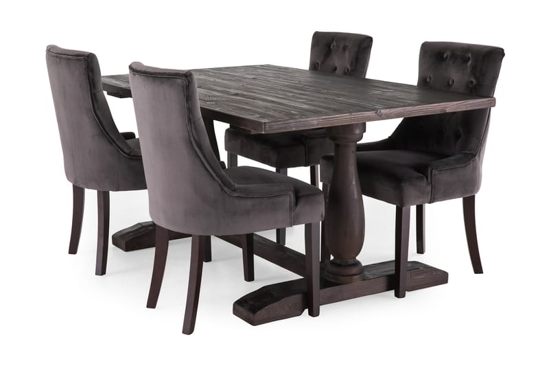Dijon Spisegruppe 160 cm med 4 Viktoria Stol - Vintage Tre/Grå Fløyel - Møbler - Bord - Spisegrupper