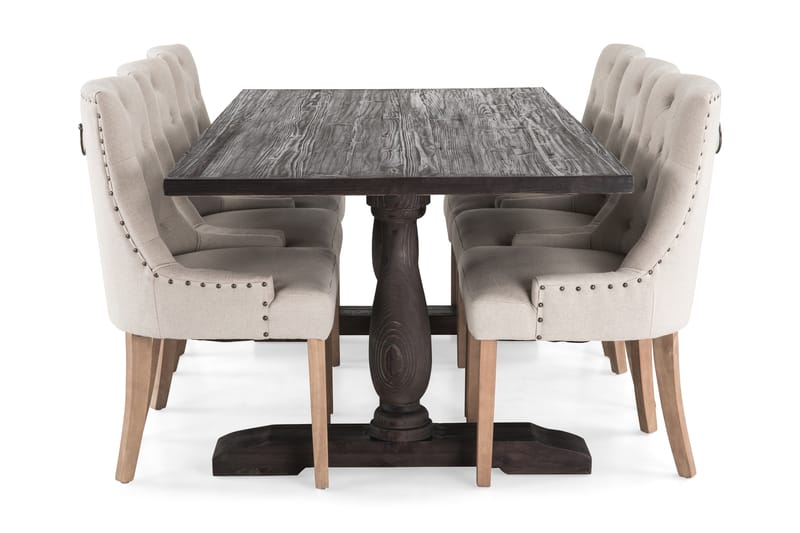 Dijon Spisegruppe 200 cm Rektangulær med 6 Viktoria Stoler - Vintage Tre / Beige Tre - M�øbler - Bord - Spisegrupper