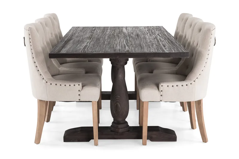 Dijon Spisegruppe 200 cm Rektangulær med 6 Viktoria Stoler - Vintage Tre / Beige Tre - Møbler - Bord - Spisegrupper