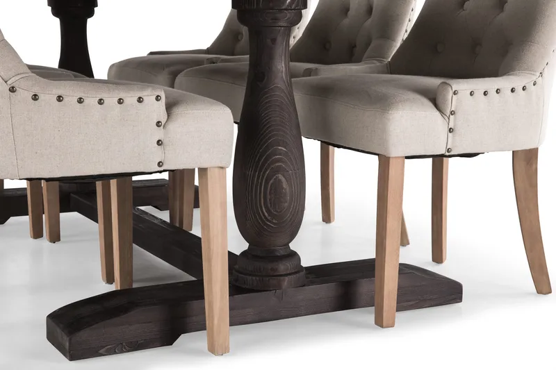 Dijon Spisegruppe 200 cm Rektangulær med 6 Viktoria Stoler - Vintage Tre / Beige Tre - Møbler - Bord - Spisegrupper