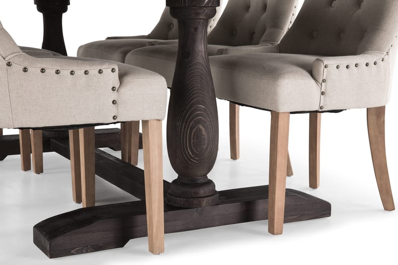 Dijon Spisegruppe 200 cm Rektangulær med 6 Viktoria Stoler - Vintage Tre / Beige Tre - Møbler - Bord - Spisegrupper