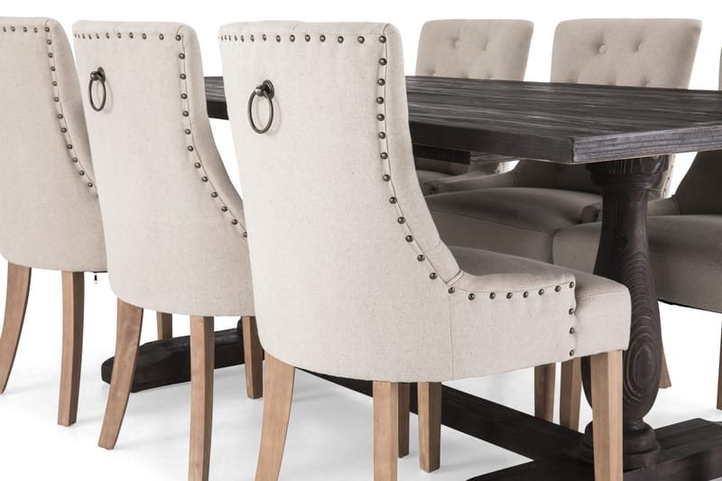Dijon Spisegruppe 200 cm Rektangulær med 6 Viktoria Stoler - Vintage Tre / Beige Tre - Møbler - Bord - Spisegrupper