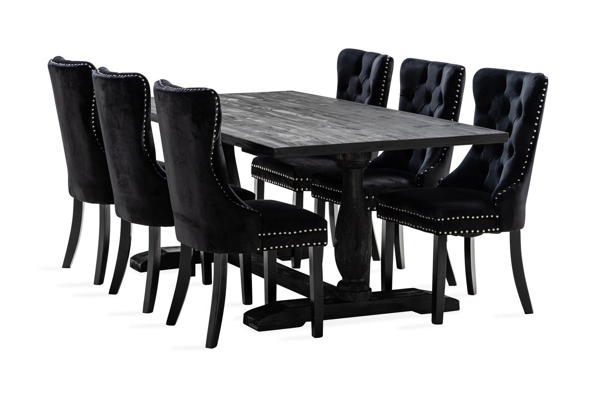 Dijon Spisegruppe 200 cm Rektangulært Spisebord med 6 Bergviken Stoler - Brun / Svart / Fløyel