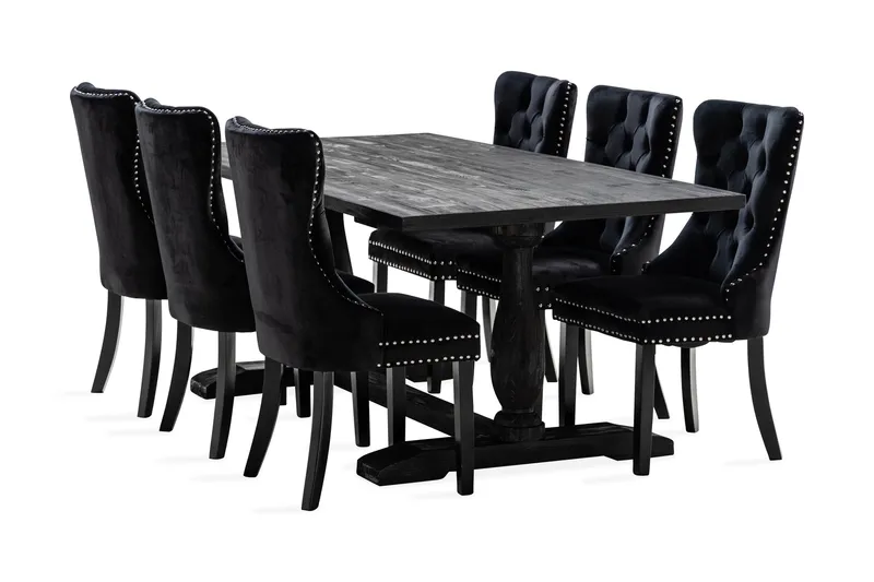 Dijon Spisegruppe 200 cm Rektangulært Spisebord med 6 Bergviken Stoler - Brun / Svart / Fløyel - Oppbevaring - Oppbevaringsmøbler - Sideboard & skjenker